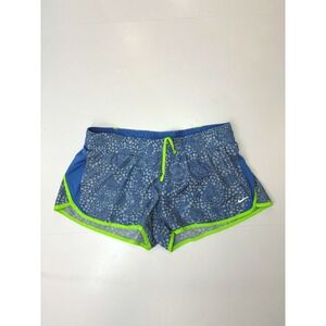 Nike Dri-FIT Womens XL Running Shorts Blue White Dot Print Neon Green Trim 3in